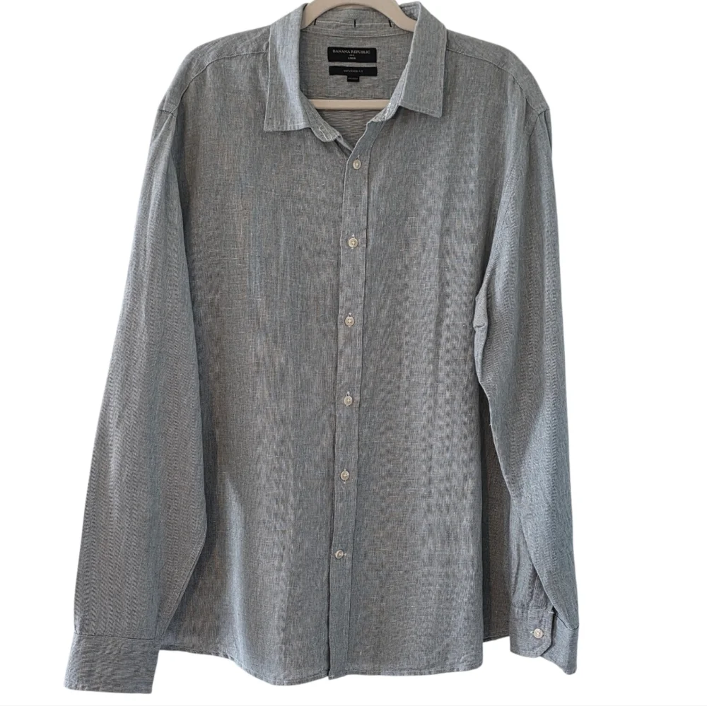 Banana‎ Republic Linen Cotton Shirt Size XL Untucked Fit Long Sleeve Button-up